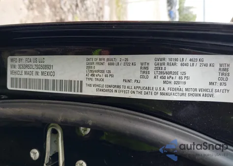 2025 Ram 2500 from USA, damaged, VIN 3C63R5DL7SG508931